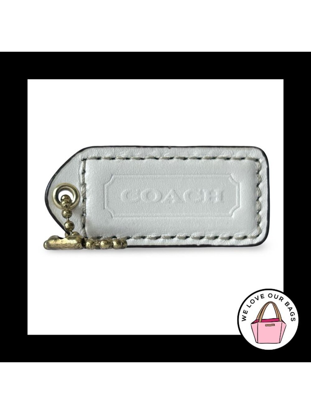 COACH Y2K VINTAGE Hang Tag 2" Chalk White Leather Brass Bag Charm Keychain Fob